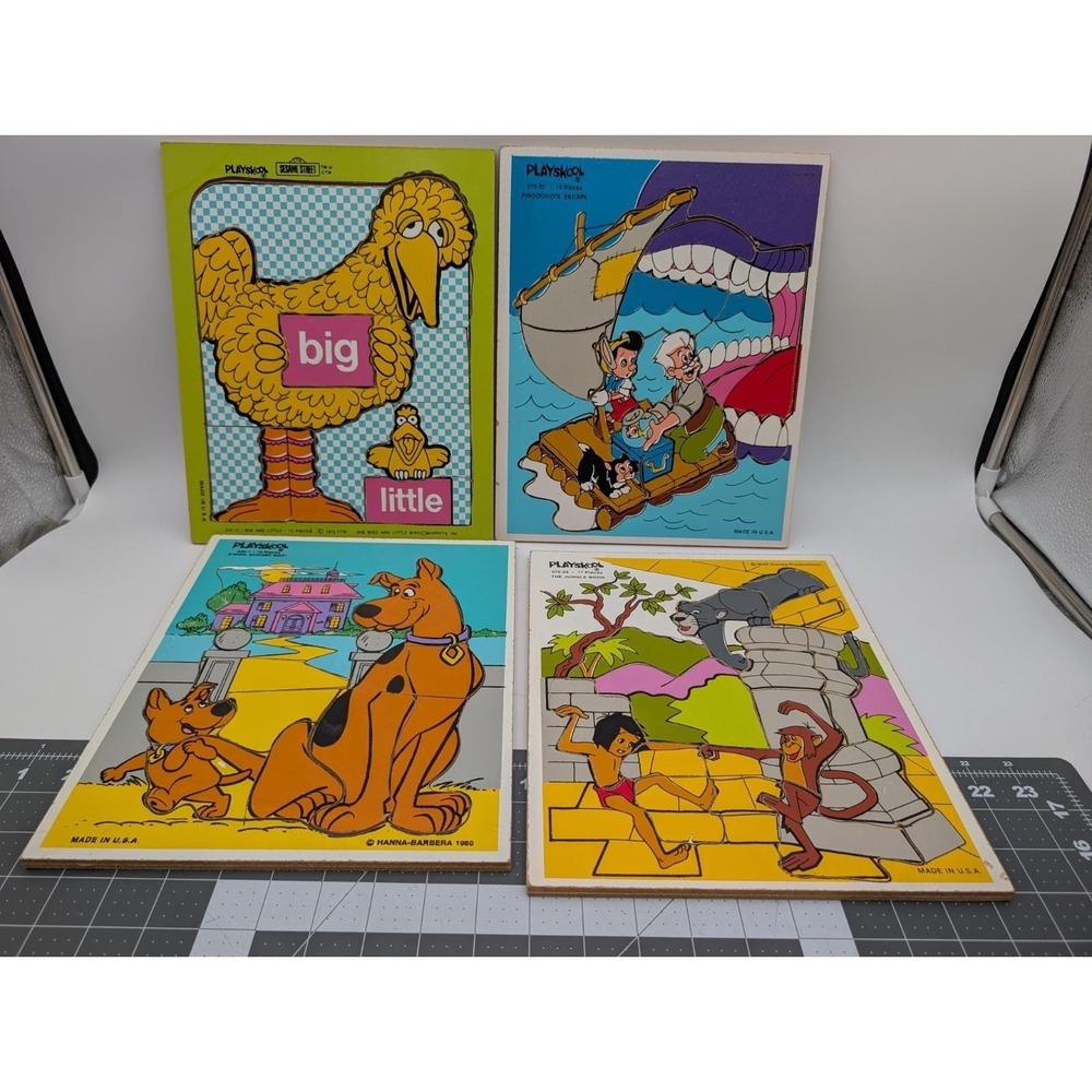Playskool Frame Tray Puzzle Lot Sesame Street Scooby Doo Pinocchio Jungle Book